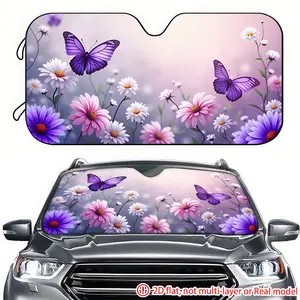 1pc Purple Butterfly Pink Flower Car Sunshade 2D HD Printing, Car Sunshade effectively blocks sunlight, suitable for decorating the front windshield of RVs, General Motors, and SUVs Sun Cover For Car Windshield
