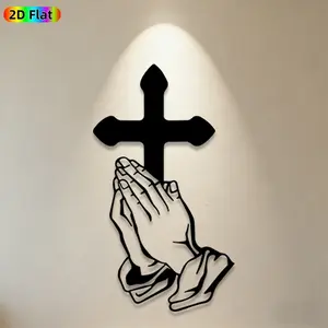 1pc Praying Hands Cross Metal Wall Art,Praying Hands Cross Statue Mural, Ideal Gift for Christmas, Easter, Religious Decor Enthusiasts, Rust-Resistant Metal Wall Decor Wall Sculptures, Perfect for Church Wall & Garden Fence, Spiritual Home Decor