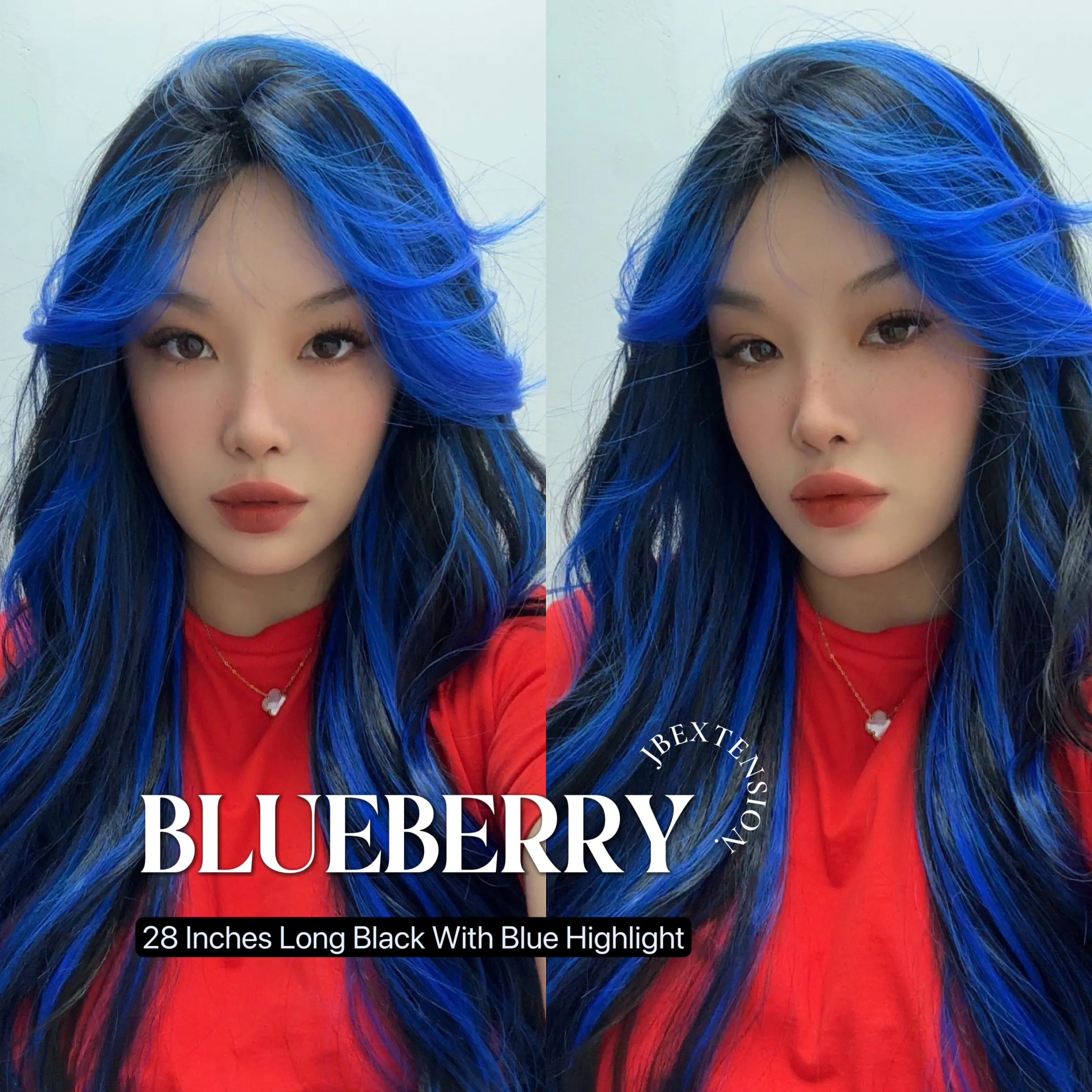 JBEXTENSION 28 Inches Long Black With Blue Highlight Wave Wig With Bangs BLUEBERRY JBEXTENSION 28 Inches Long Black With Blue Highlight Wave Wig With Bangs BLUEBERRY