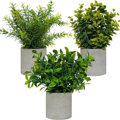 3 Sets Mini Potted Artificial Plants Indoors in Pots Fake Plants Eucalyptus Faux Plants Rosemary Plants for Office Desk Kitchen Bedroom Garden Decor Decorative