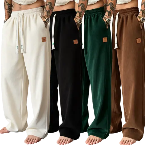 Men’s casual athletic pants, relaxed fit, drawstring for adjustable length, comfortable fabric, suitable for everyday wear