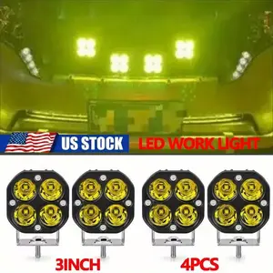 4pcs 3-Inch Amber LED Work Light Pods - 40W High Brightness, 12V-24V LED Lighting - Durable Aluminum Housing & Iron Mounting Brackets