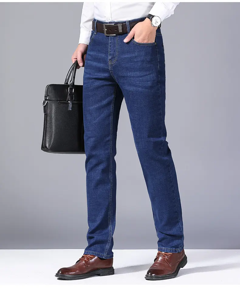 Coofandy Men's Straight Fit Jeans, High-Rise Stretchy Cotton Denim Casual Trousers for All-Day Comfort, Menswear, Stretchy Jeans, Elastane, Mid Waist, Plain, Pocket, All Seasons