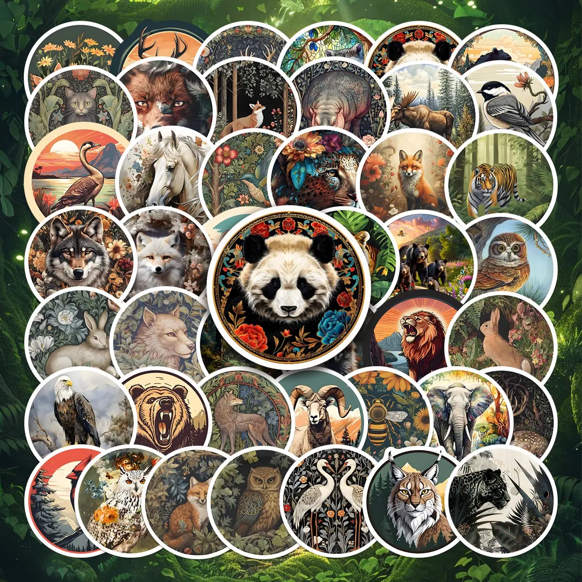 50Pcs Vintage Forest Wildlife Stickers Pack, Waterproof Nature Animal & Boho Wildlife Vinyl Decals for Laptop, Water Bottle, Journal & Scrapbook, Nature Lover Gift