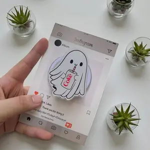 Ghost Drinking Soda MagSafe Phone Grip: Cute Ghost with Diet Cola Magnetic Phone Holder, Kawaii Gift for Holiday, Phone or Kindle Popgrip