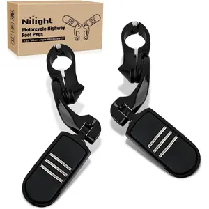 Nilight 1-1/4 Inch Motorcycle Highway Pegs For Harley Davidson Touring Road King Street Glide Sportster Adjustable Short Angled Foot Pegs Universal For 1.25 Inch Engine Guard Crash Bars Highway Footpegs Black