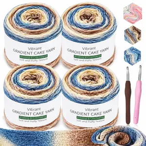 Fairyland Gradient Yarn Cake 4-Pack – Soft DK Light Weight #3 Yarn (60% Cotton, 30% Acrylic, 10% Wool) for Crochet & Knitting Scarves, Shawls, Blankets