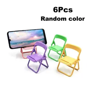 6 Piece Random Color Foldable Lazy Phone Stand, Cute Sweet Creative Desktop Mini Chair Holder, Portable Fashion Design Desk Decor, Smartphone Phone Mount
