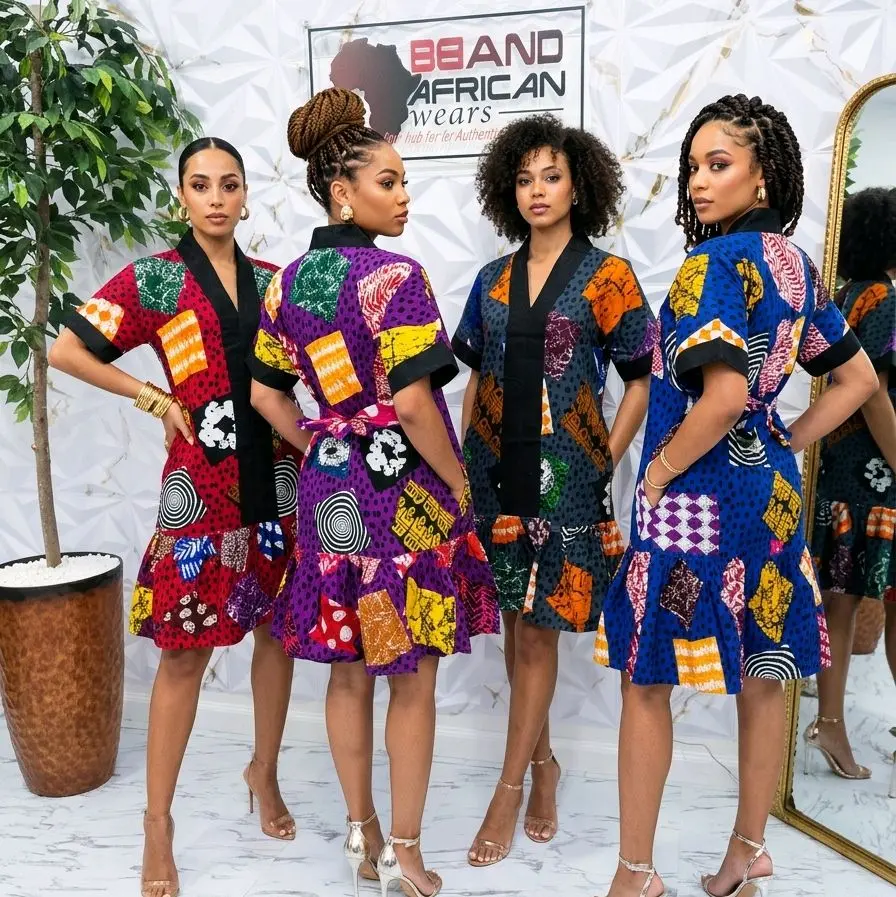 BeyondAfricanWear Women's Aso Oke Ankara Dress, Fitted or Flared Floral Style with Adjustable Belt for Everyday African Fashion, Elegance, Casual Dresses, Adjustable Strap