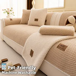 Thick Plush Couch Cover for Dogs, Non Slip Sofa Cover, Dustproof Couch Protector, Pet Friendly Machine Washable Sofa Protector, Soft Textured Sofa Pad for Dogs Cats, Single Seat to Sectional Sofa Living Room, Washable Sofa Slipcover