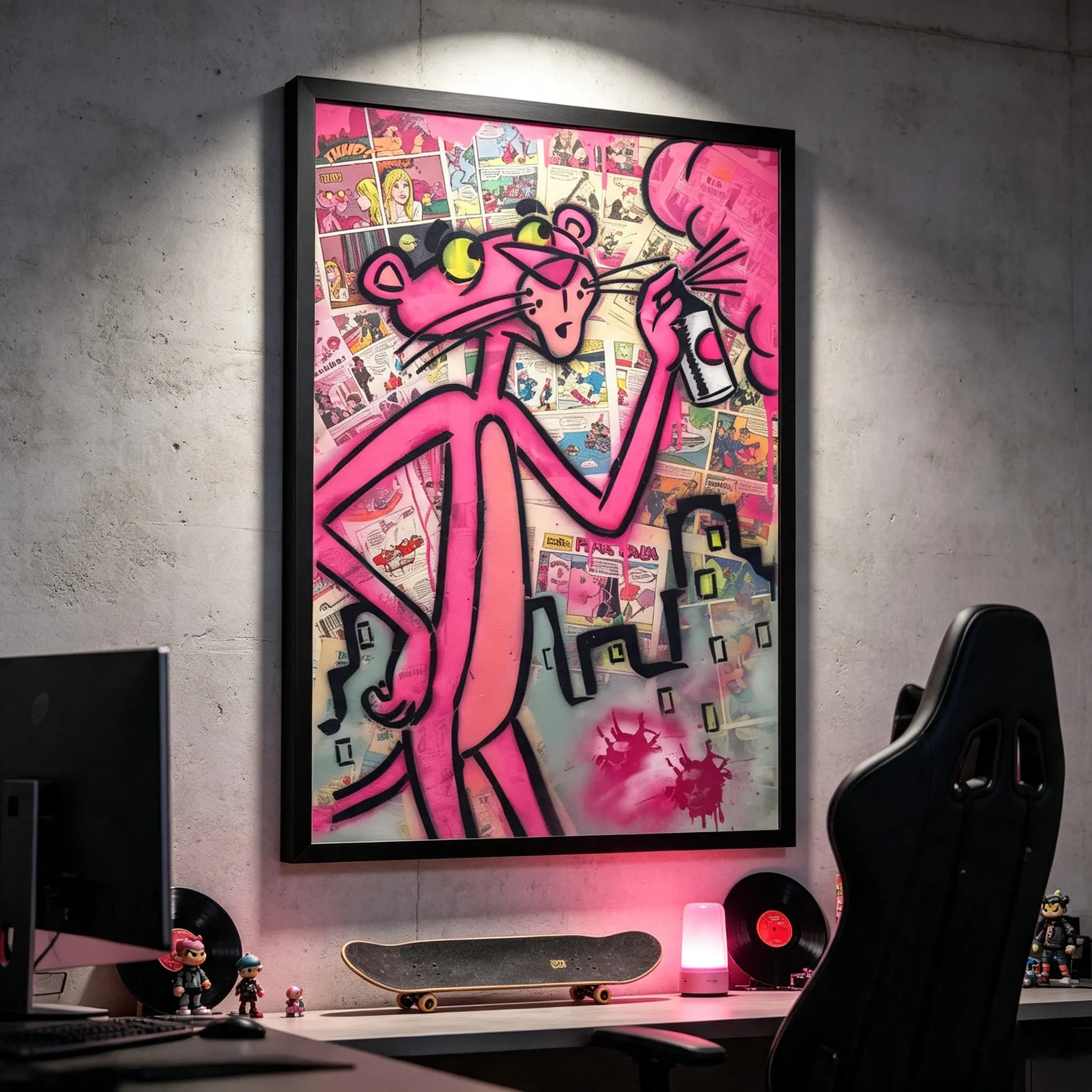 Pink Panther Graffiti Street Canvas Poster - Comic Collage Home Decor, Bold Urban Spray Paint Bedroom Decor, Collectible Gift for Street Art Enthusiasts