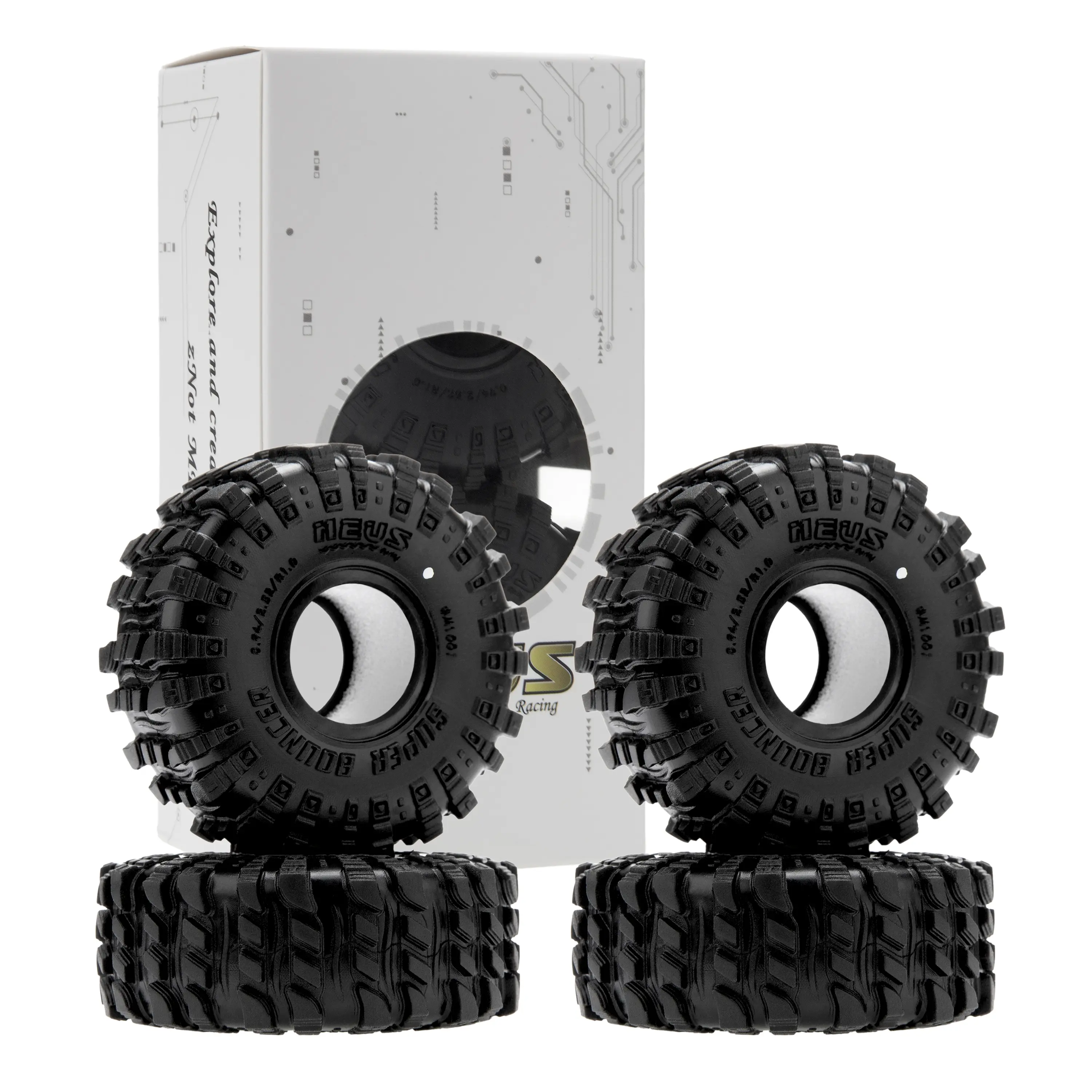 MEUS RACING 1.0 Dry Traction Compound Grip RC Crawler Tires - MS6 Super Bouncer Model with MS6 Rubber, 0.94/2.52/R1.0 Size, Compatible with TRX4M SCX24 FCX24 AX24 Bronco Gladiator JLU Deadbolt 1/24 1/18 RC Crawlers, #M1001, Wet/Dry Traction, 18 V