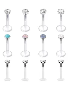 Simple Elegant Rhinestone Decorated Lip Studs (12pcs), Stainless Steel Lip Piercing Jewelry, Body Jewelry for Women & Men