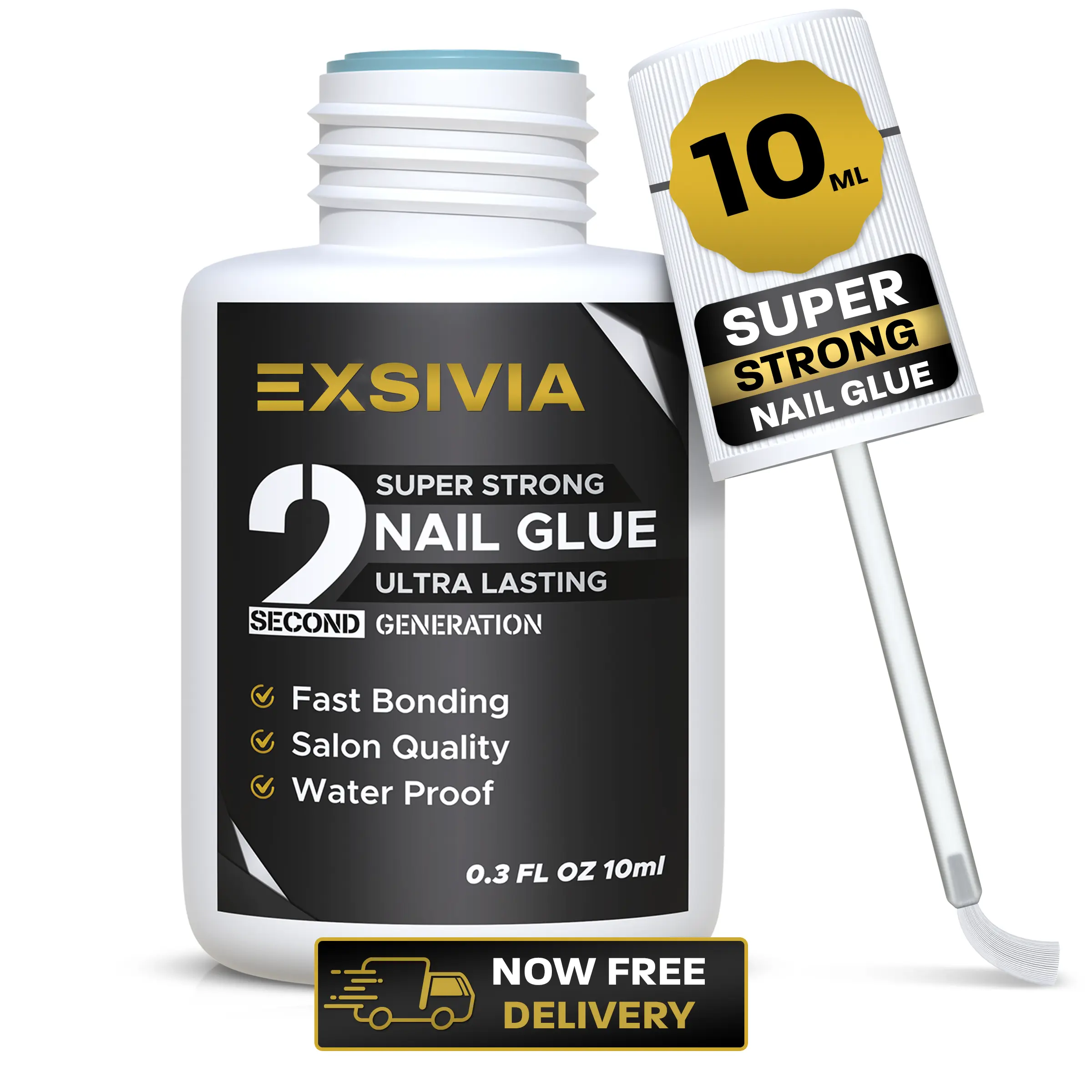 2nd Generation Strong Hold Nail Glue - Salon Quality, Extra Strength for Acrylic, Press-On, Fake Nails, No Dehydrator and Primer Needed - 10ml