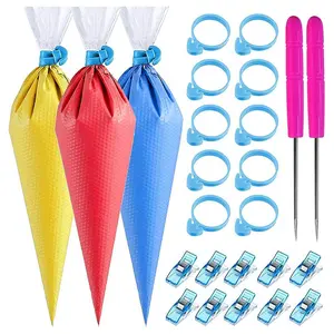 122Pcs Plastic Tipless Piping Bags Set - 100Pcs Thin, Lightweight, Portable Disposable Kitchen Pastry Bags for Icing, Cookies, Car Body Repair Cake Decorating Tools, As Shown
