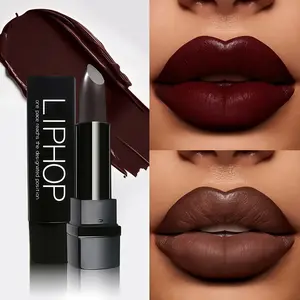 LIPHOP Semi Matte Lipstick, Blackberry Red/Chocolate Brown, Waterproof, Long-Lasting, Non-Transfer, Velvet Cream Finish, Hydrating Matte Texture, Creamy, Soft, Smooth, Nourishing Care, Easy to Apply, Suitable for all skin types