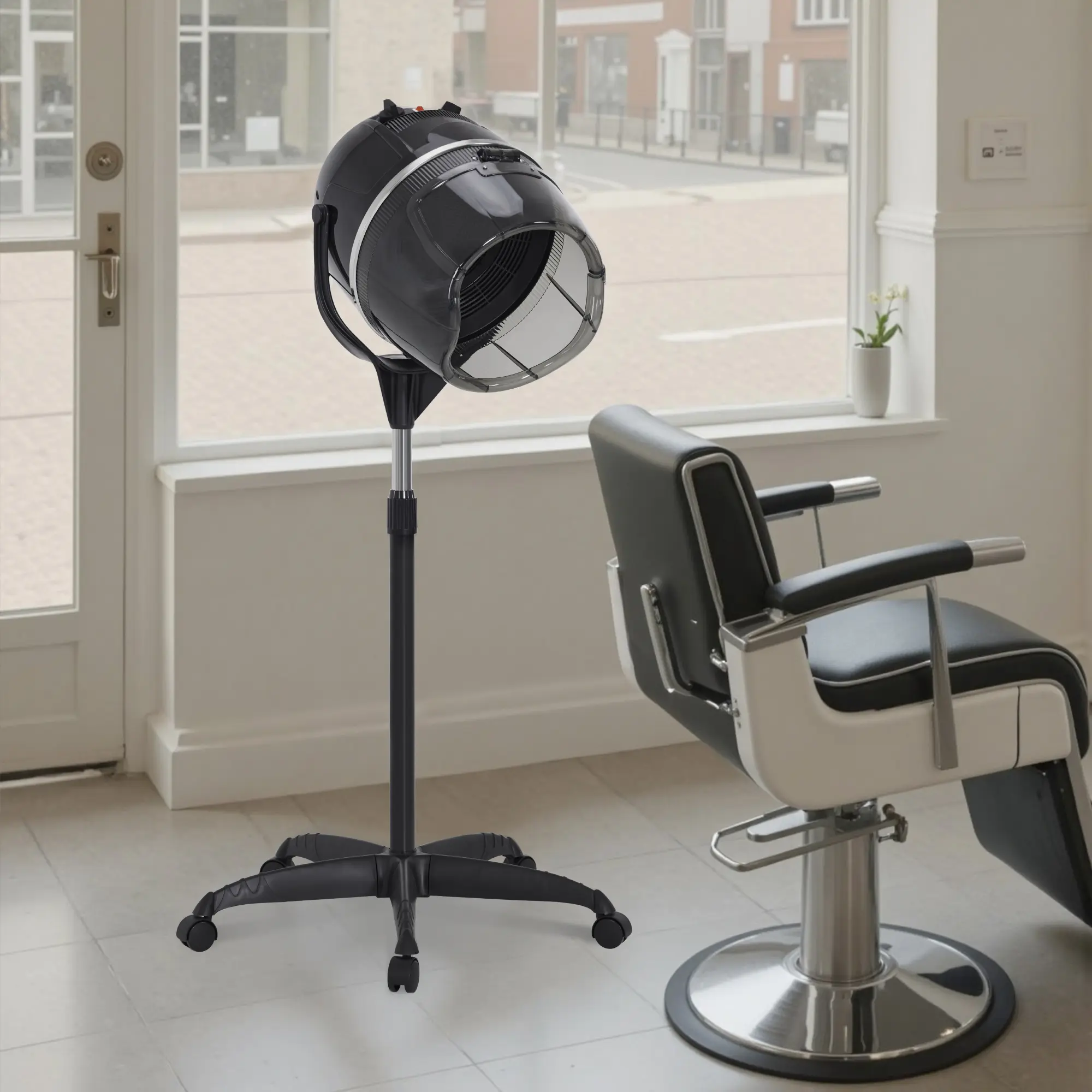 BarberPub 1300W Metal Adjustable Large Bonnet Hood Floor Stand Hair Dryer, Rolling Base, 0-60 Minutes Timer, 75°C Heating, Bonnet Hood Design for Long Hair Care, Hot Perm Dry Care VHD08, Hair Drying