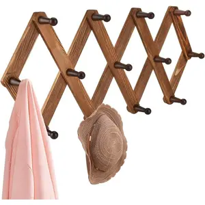 Expandable Peg Rack- Multi-Purpose Accordion Wall Hangers with 13 Hooks for Hats, Coat, Mugs, Scarf,  Storage