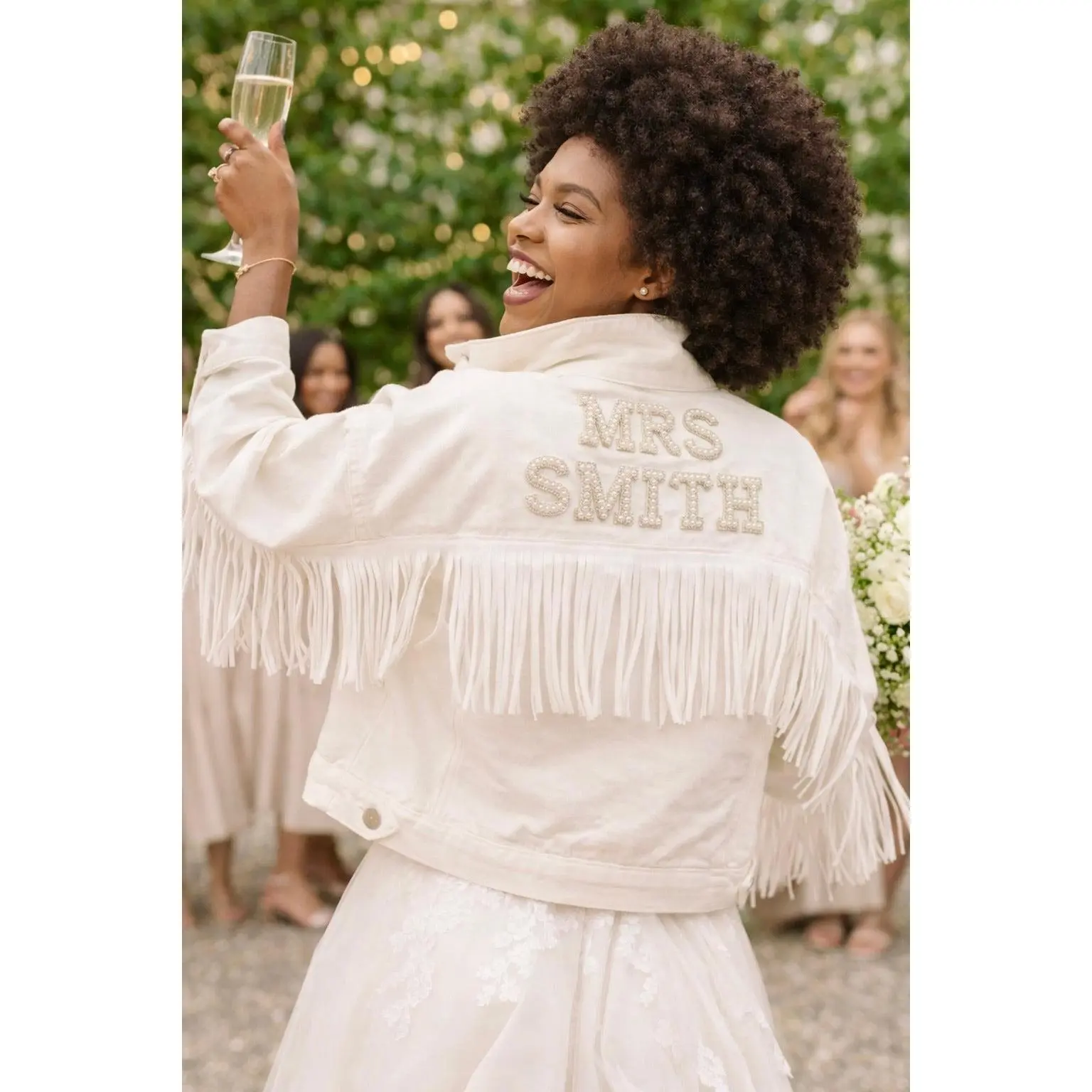 Custom White Bridal Jacket with Fringes