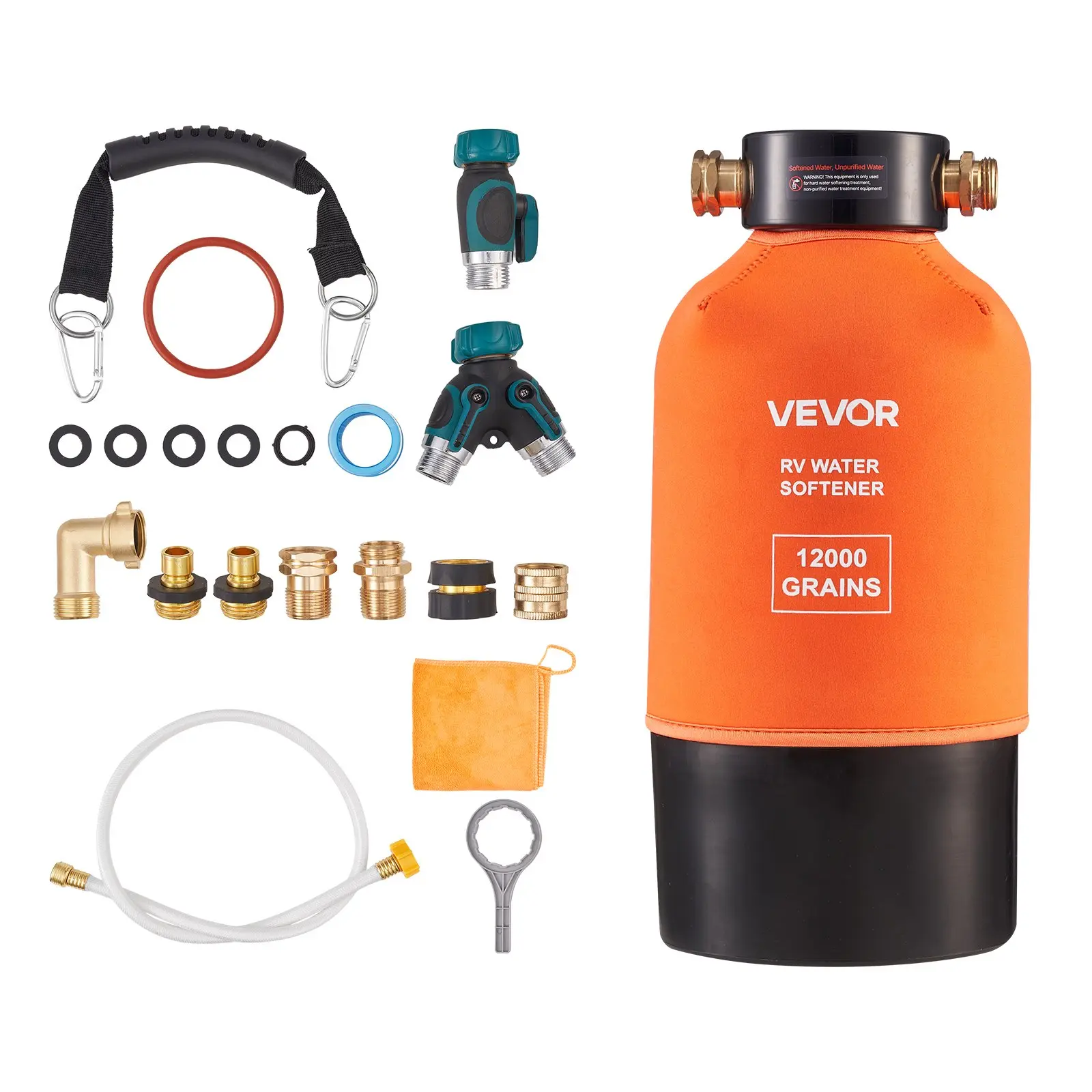VEVOR Portable RV Water Softener Filter, 12000 Grain Dual-Stage Detachable Filters, 3/4" NPT Fittings, Food-Grade Resin, Quick Connect, Long-Lasting Performance for RV & Boats, Camping Users, Car Washing