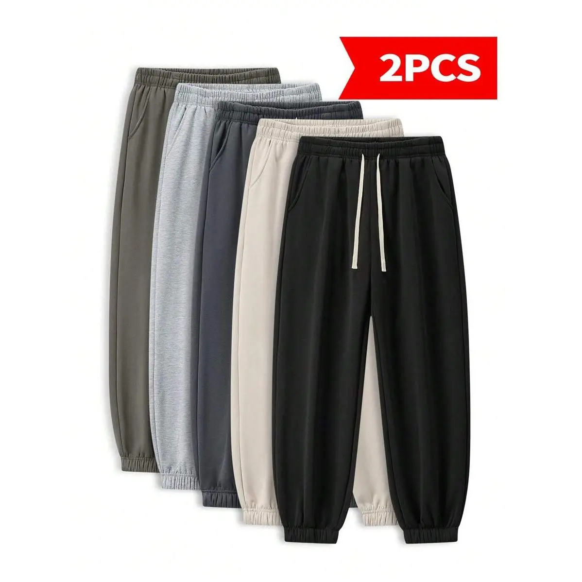 Men's 2-Pack Solid Color Cuffed Sweatpants - Breathable Athletic Bottoms, Drawstring Joggers Pants, Mid Waist Sports Casual Pants for Fitness, Any Season, Mid Waist Pants