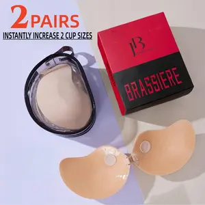 Women's 2-Pair Invisible Strapless Adhesive Sticky Bra - Backless Push-Up, Seamless Reusable Cups, Upgraded Bio-Glue & Lycra Fabric, Smooth Flat Design for Strapless/Backless Outfits, Strapless Bras