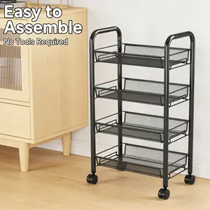 4-Tier Mesh Rolling Cart | Movable Utility Organizer for Kitchen, Office & Bathroom | Easy to Clean & 360° Rolling Wheels