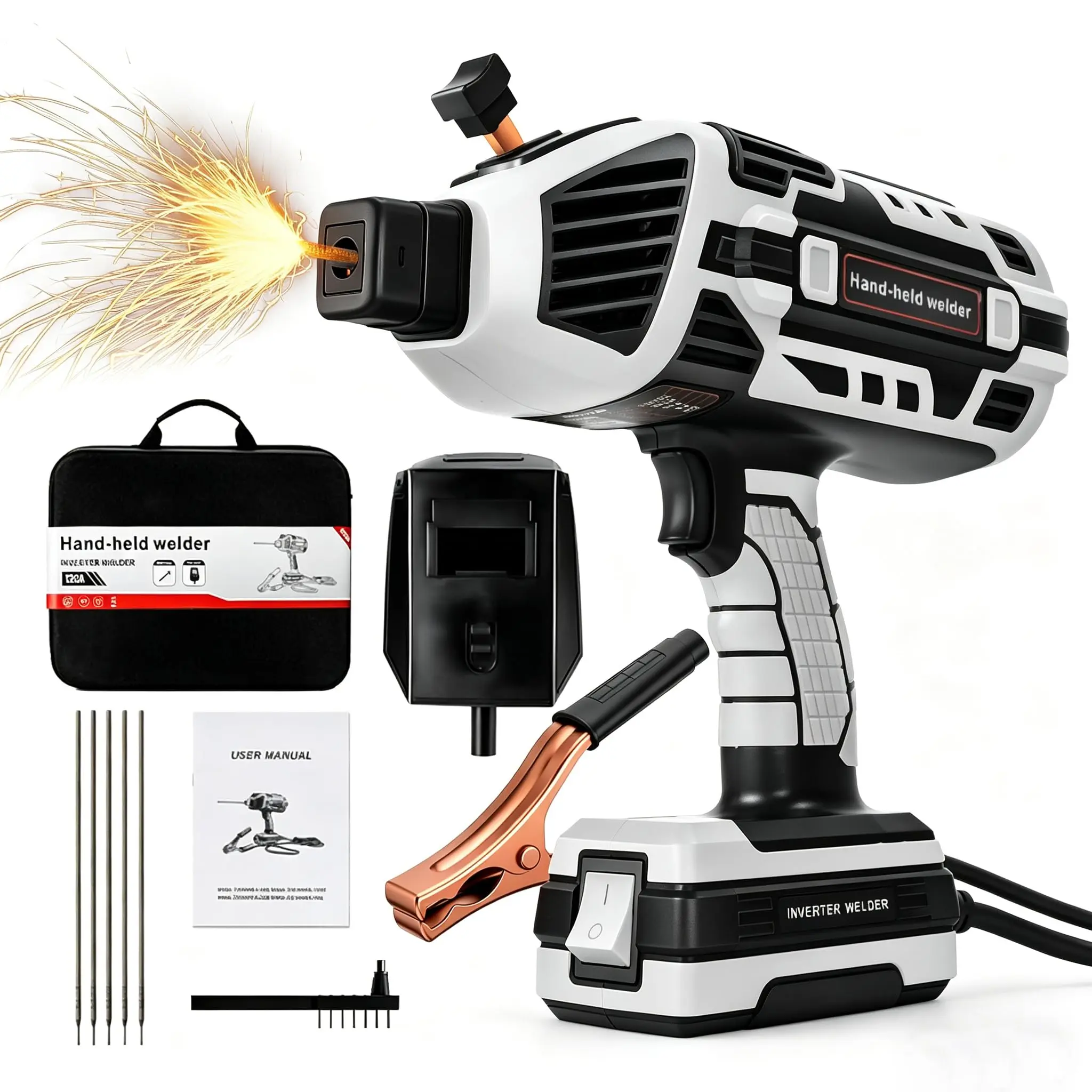 Handheld Inverter Welder, 110V 120Amp Portable Arc Welder with IGBT Technology, 5 Variable Current Adjustment, Compatible with 1/16''-1/8'' Welding Rods
