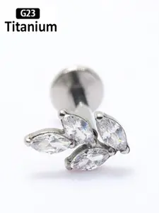 1pc G23 Titanium Ear Piercing Cz Leaf Shape, Internally Threaded Labret Lip Ring, Tragus Nail Helix Earring Stud, Punk Style, 16g 18g
