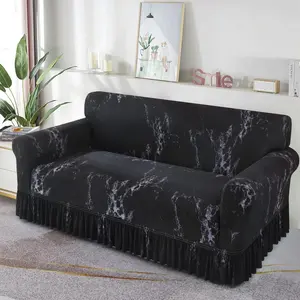 Marble Pattern Sofa Cover, 1 Count Exquisite Sofa Slipcover with Ruffle Trim, Dustproof Sofa Protector for Home Living Room, Vanity Decor Accessories