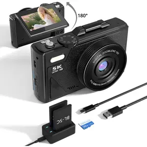 5K 75MP Digital Camera (1 Box), Vlogging Camera with 3.0" 180° Flip Screen, 18X Digital Zoom, 19 Filters, 2 Rechargeable Batteries, 32GB TF Card
