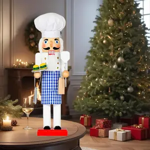 15 Inch Handmade Wooden Baking Chef Nutcracker Decorations Figures Ornaments Rolling Pin Cookie Cutters Christmas Gifts for Home Table Office Party Holiday