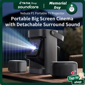 #tiktokshopmemorialday,Nebula P1 Portable GTV Projector with Detachable Speakers, 650 ANSI Lumens, 1080P, 20W Truly 2.0 Surround Sound, Dolby Audio, Built-In Gimbal, Auto Adjustment, 180" Big Screen, Carry Handle outdoorfun