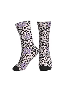 1 Pair Pink Leopard Print & Purple Star Crew Socks, Y2K Sweet & Edgy Style, Breathable & Skin-Friendly, For Trendsetters & Daily Street Outfits
