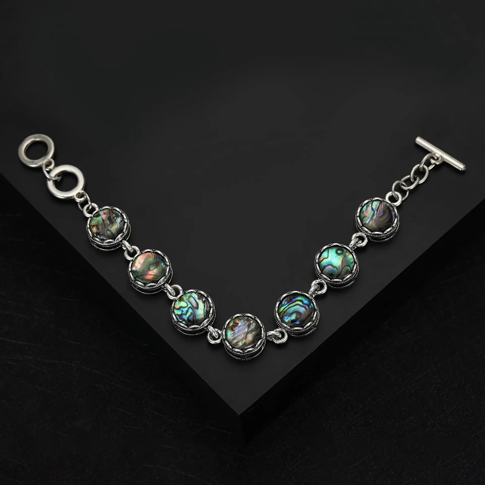 Retro fashion, abalone shell bracelet, creative adjustable, three-ring buckle bracelet ins style jewelry
