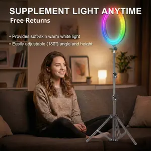 10-Inch RGB Ring Light with Adjustable 43.3 inch Stand & Phone Clamp Versatile Lighting Solution for Clear Video Calls, Flawless Photography, and Engaging TikTok Content. youtube tiktok video zoom call/ tripod ring light#SummerWins#FathersDayGift