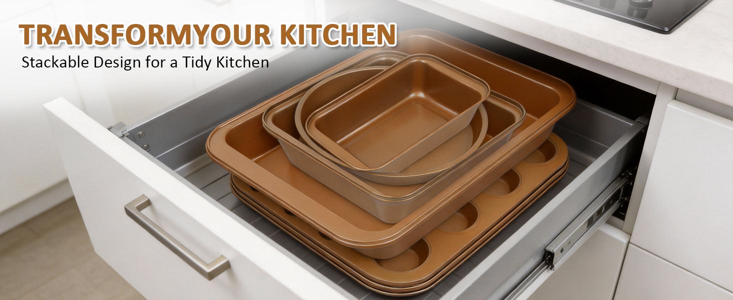 10-Piece Nonstick Bakeware Set, Carbon Steel, Oven Safe Baking Pans, Cookie Sheets, Baking Trays, Bakeware for Bakers, Kitchen Cooking Utensils 10-Piece Nonstick Bakeware Set, Carbon Steel, Oven Safe Baking Pans, Cookie Sheets, Baking Trays, Bakeware for Bakers, Kitchen Cooking Utensils