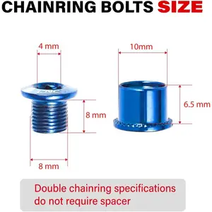 5 PCS Steel Double/Single Chainring Bolts M8×6.5mm Bicycle Chainring Bolt&Nut Set, Black/Blue/Orange/Red/Colourful