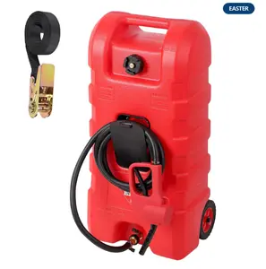 Fuel Caddy 15 Gallon Portable Diesel Fuel Caddy with Pump, 10ft Hose, Manual Siphon 7.5 L/min, UV-Resistant for Garage and Workshop, Red