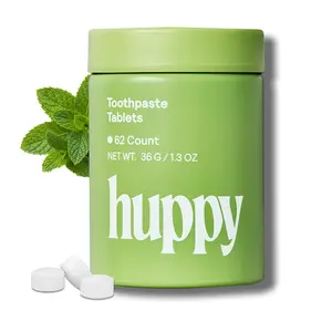 Huppy Peppermint Toothpaste Tablets - Remineralizes Enamel - Whitens Teeth - Freshens Breath