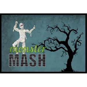 Monster Halloween Theme Decorative Rug - 24x36 in Indoor/Outdoor Floor Mat, Permanent Dye, Fade Resistant, Rubber Backing, Carolines Treasures Monster Mash Mummy Design Household Textile