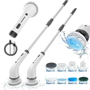Electric Spin Scrubber Upgraded Cordless Shower Spin Scrubber Kit with 7 Replaceable Brush Heads 3 Adjustable Extension Handle Dual-Speed IPX7 Waterproof LED for Bathroom Kitchen Toilet Window Pool Car TikTokShopBlackFriday Multi-purpose Cleaning Kit