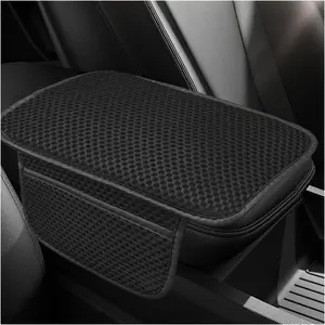 Center Console Cover, Cooling Auto Armrest Cushion Pad with 2 Storage Bags, Breathable Elbow Pillow Middle Console Protector, Universal  Interior Accessories (Black)