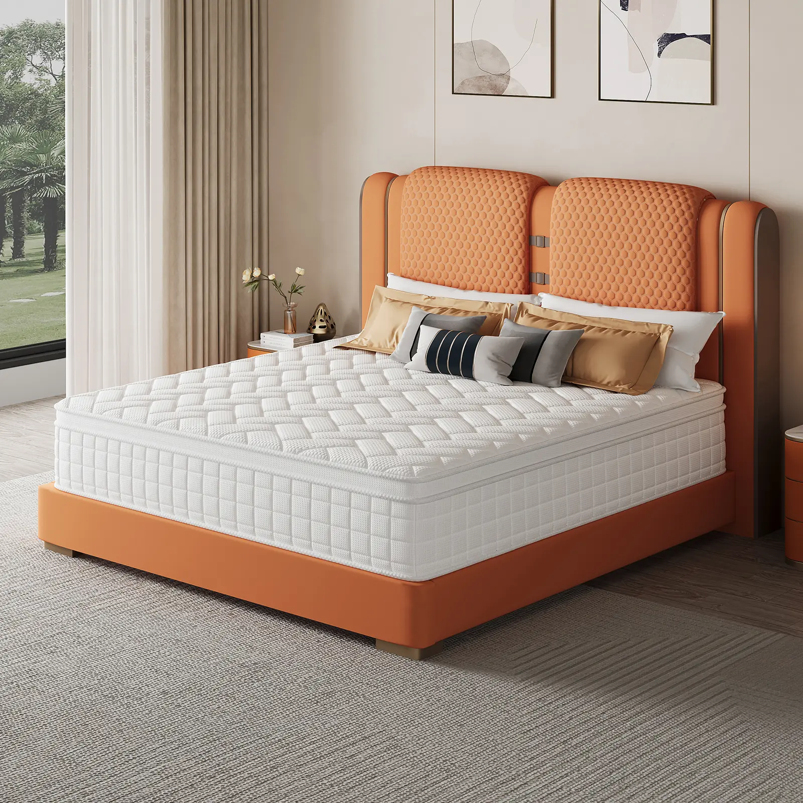 12" boxed   with memory foam and individual pocket springs, medium firmness, vibration isolation, edge support and comfortable , available in double/full/queen/king sizes, furniture, home décor,  Breathable Mattress