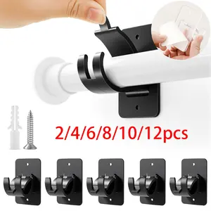 Upgraded Adhesive & Drillable Curtain Rod Hooks, Curtain Rod Holders, Universal Adjustable Nail Brackets, Wall Mount for Bathroom Bedroom Living Room