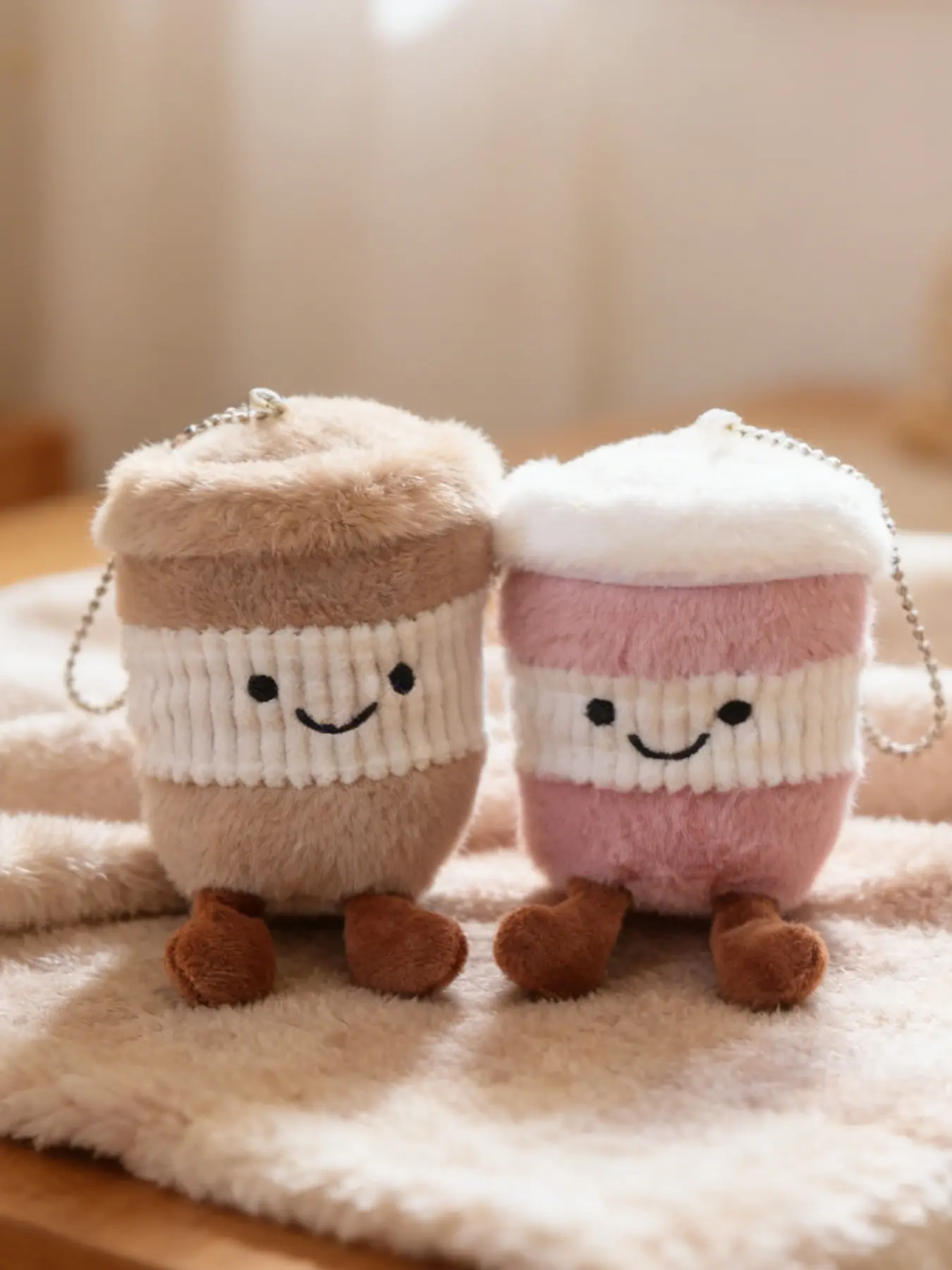 Cute Plush Fuzzy Keychain Kawaii Toy Doll, Coffee Cup Pendant, Soft Stuffed Animal Charm, Bag Accessory & Key Ring, Keychain for Bags, Keychain for Purse, Fun Gift Idea