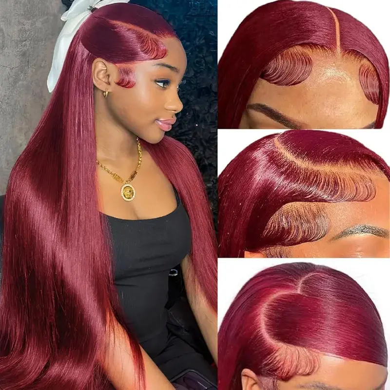Burgundy 99J Lace Front Wigs Straight 13x6 HD Lace Frontal Wig Human Hair For Women Pre Plucked Colored Lace Wig