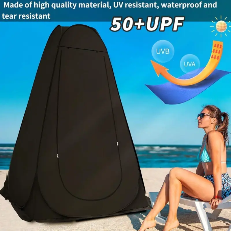 Portable Waterproof Outdoor Shower Tent Pop Up Camping Shower Tent UV Rain Protection Privacy Shelter 3.93ft x 6.24ft H Black Canvas for Beach Hiking Picnic Fishing Dressing Changing UPF 50+ Silver-Coated Polyester beach picnic fishing potty outdoorfun Tr
