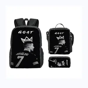 CR7 Football Player Pattern Backpack Set - 3 Piece School Backpack Lunch Bag Pencil Case for Teens Students Sports Lovers | TikTok Trending Stylish Durable Large Capacity Convenient Portable