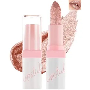 Diamond Glitter Matte Lipstick,Long Lasting Waterproof Shiny Lip Gloss,Nude Pink Metallic Sparkling High Pigment Lip stain Tint,Full-Coverage Lip Balm Lip Makeup,Women's Day Gift for Women Girl Contour Silky Cosmetic Glossy 02#